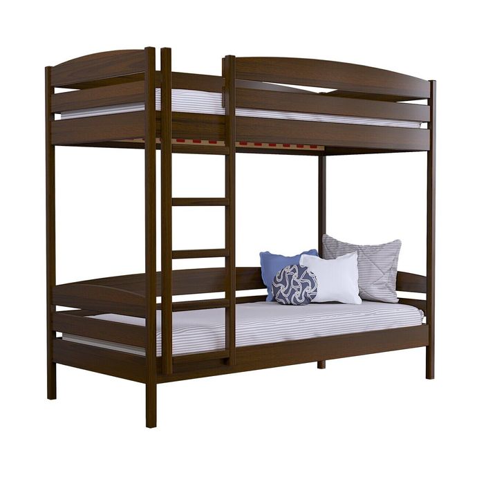Двох'ярусне ліжко Estella Дует Плюс 80х200 см Бук/Масив, Колір: Горіх темний, Комплект ламелей: Стандарт, Без шухляд, Планка безпеки: Ні