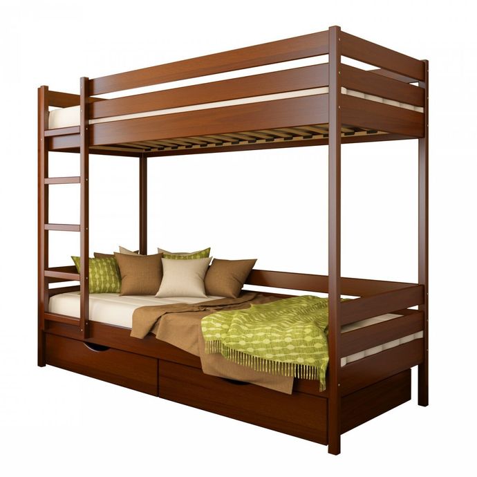 Двох'ярусне ліжко Estella Дует 80х200 см Бук/Масив, Колір: Горіх темний, Комплект ламелей: Стандарт, Без шухляд, Планка безпеки: Ні