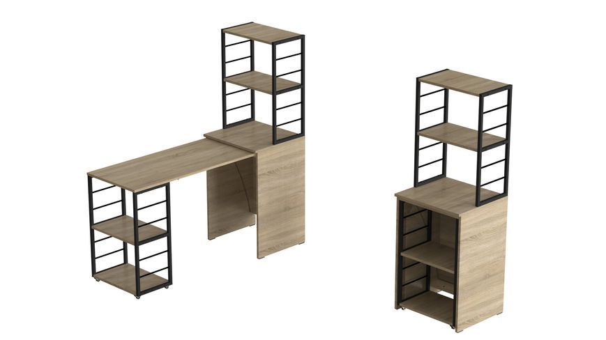 Стіл-тумба трансформер Смарт 3/2 з етажеркою Ferrum-decor 1430x1450x600 Чорний метал ДСП Дуб Сонома 16 мм (SMART310)