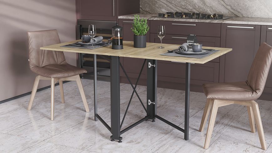 Стіл-книжка трансформер Оріон 2 Ferrum-decor 750x1520x730 Чорний метал ДСП Дуб Сонома 16 мм (ORI204)