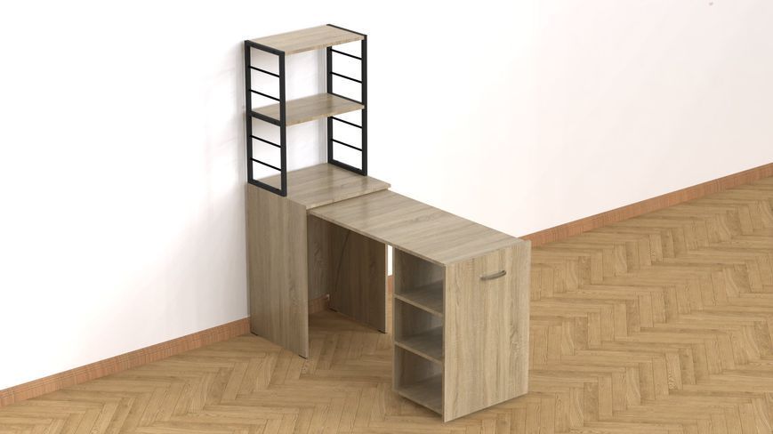 Стіл-тумба трансформер Смарт 4/2 з етажеркою Ferrum-decor 1430x1450x600 Чорний метал ДСП Дуб Сонома 16 мм (SMART410)