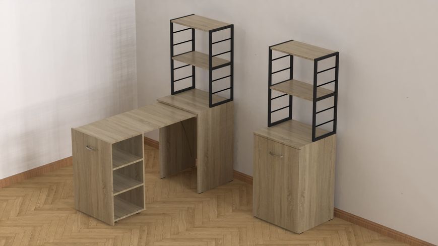 Стіл-тумба трансформер Смарт 4/2 з етажеркою Ferrum-decor 1430x1450x600 Чорний метал ДСП Дуб Сонома 16 мм (SMART410)