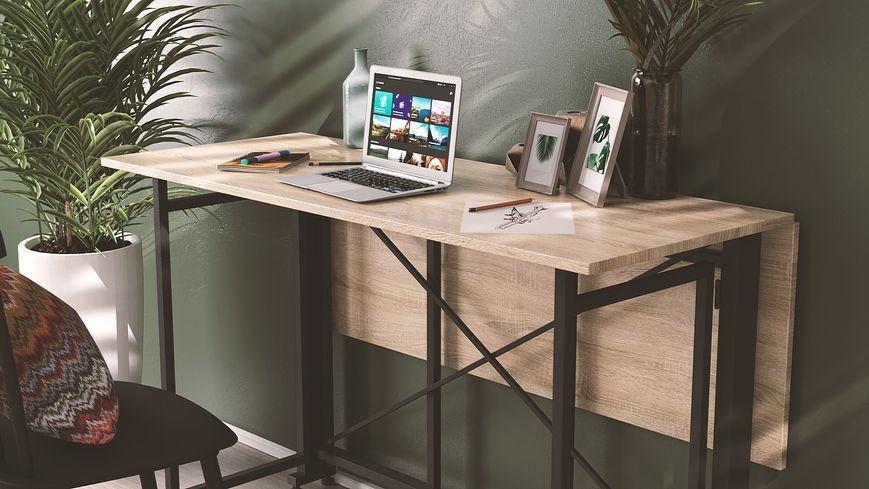 Стол-книжка трансформер Орион 3 Ferrum-decor 750x1150x880 Черный металл ДСП Дуб Сонома 16 мм (ORI304)