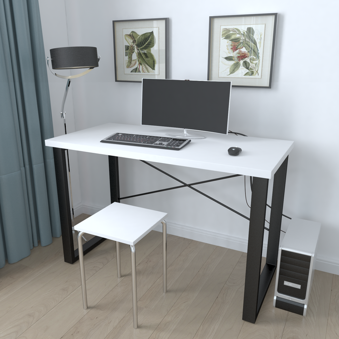 Письмовий стіл Ferrum-decor Драйв 750x1400x600 Чорний метал ДСП Білий 32 мм (DRA169)