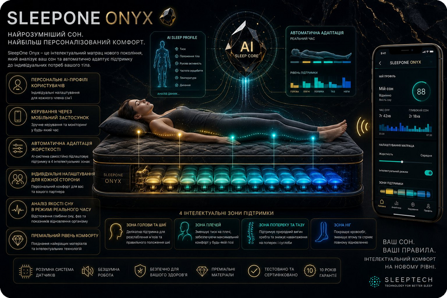 Матрац зі штучним інтелектом SleepOne Onyx