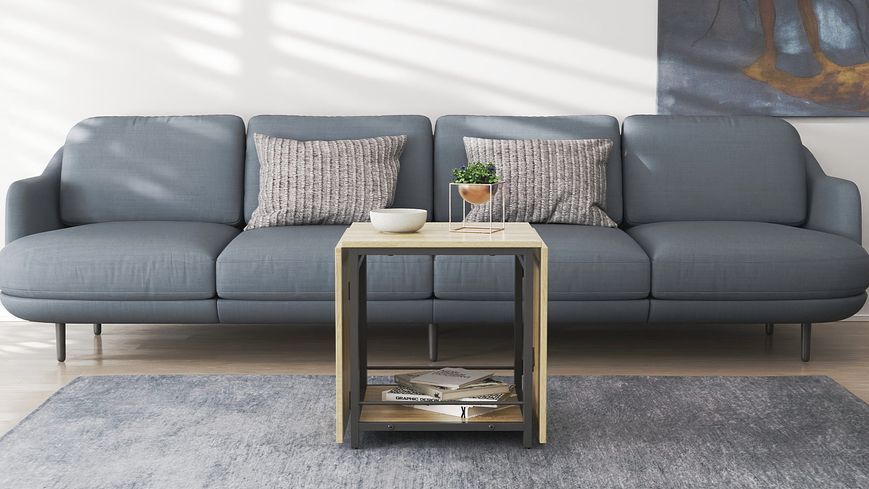 Стіл журнальний трансформер Куб Комбо Ferrum-decor 540x532x500 Чорний метал ДСП Дуб Сонома 16 мм (KUB004)