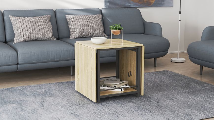 Стіл журнальний трансформер Куб Комбо Ferrum-decor 540x532x500 Чорний метал ДСП Дуб Сонома 16 мм (KUB004)