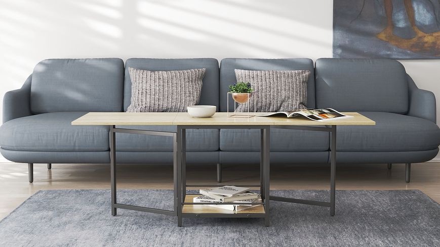Стіл журнальний трансформер Куб Комбо Ferrum-decor 540x532x500 Чорний метал ДСП Дуб Сонома 16 мм (KUB004)