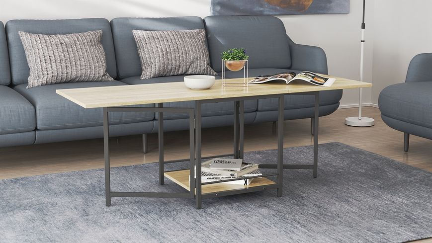 Стіл журнальний трансформер Куб Комбо Ferrum-decor 540x532x500 Чорний метал ДСП Дуб Сонома 16 мм (KUB004)