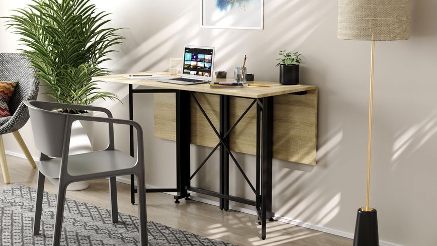 Стол-книжка трансформер Спайдер Ferrum-decor 750x1150x880 Черный металл ДСП Дуб Сонома 16 мм (SPAR004)