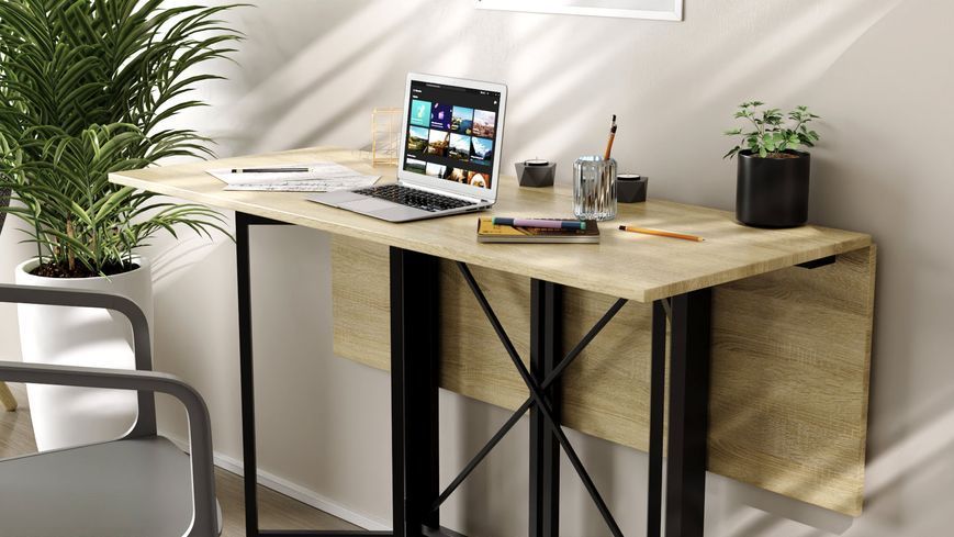 Стол-книжка трансформер Спайдер Ferrum-decor 750x1150x880 Черный металл ДСП Дуб Сонома 16 мм (SPAR004)