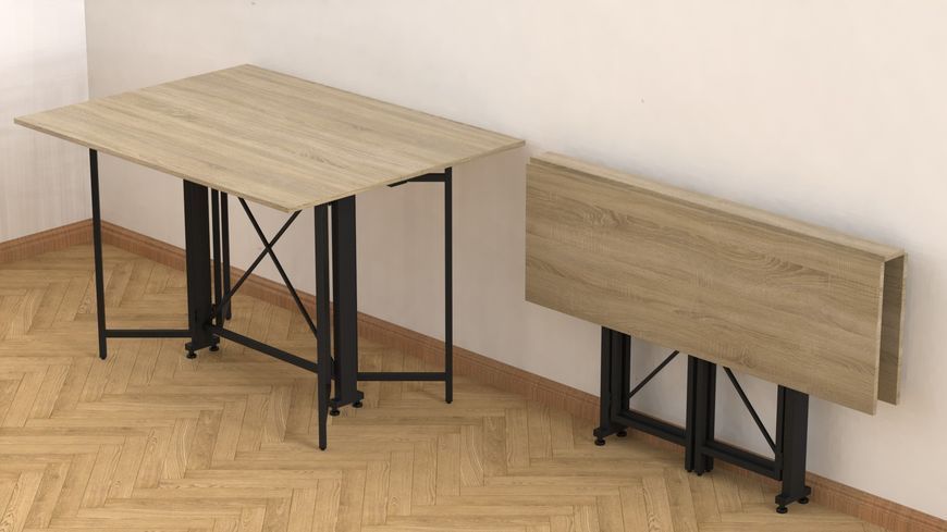 Стол-книжка трансформер Спайдер Ferrum-decor 750x1150x880 Черный металл ДСП Дуб Сонома 16 мм (SPAR004)
