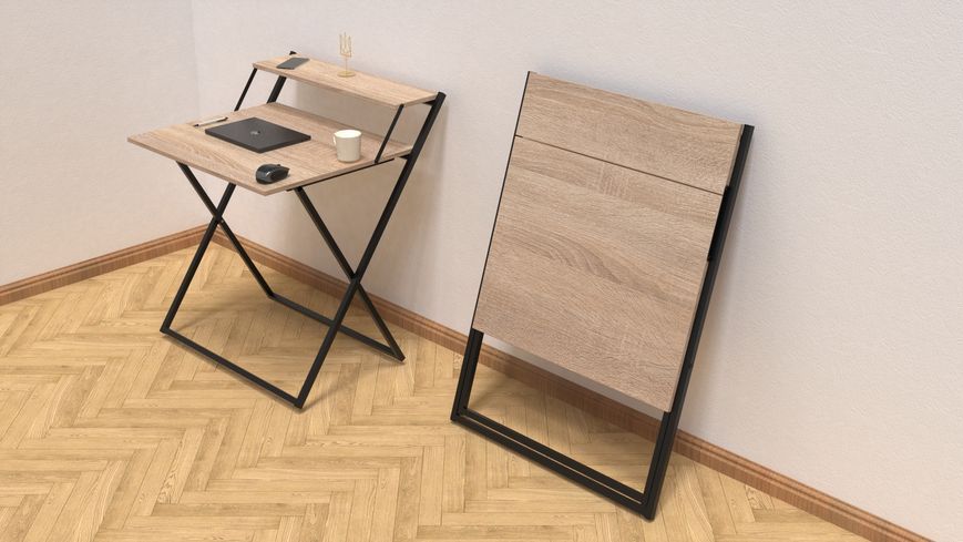 Стіл трансформер Компакт 2 Ferrum-decor 750x790x720 Чорний метал ДСП Дуб Сонома 16 мм (KOM204)