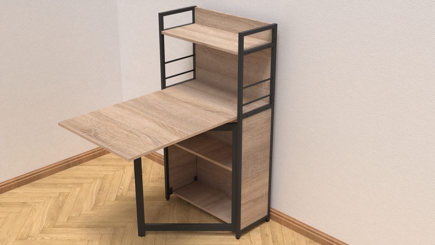 Стіл книжка з етажеркою Практик 1 Ferrum-decor 1200x640x990 Чорний метал ДСП Дуб Сонома 16 мм (PRA104)