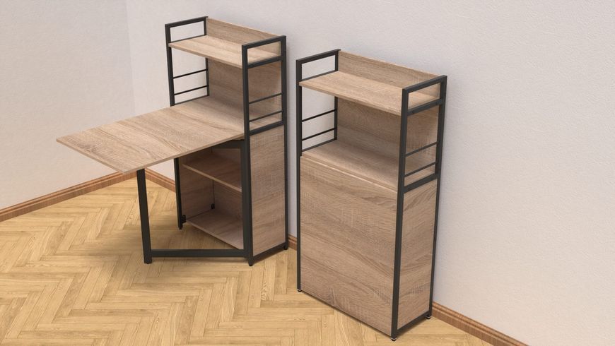 Стіл книжка з етажеркою Практик 1 Ferrum-decor 1200x640x990 Чорний метал ДСП Дуб Сонома 16 мм (PRA104)